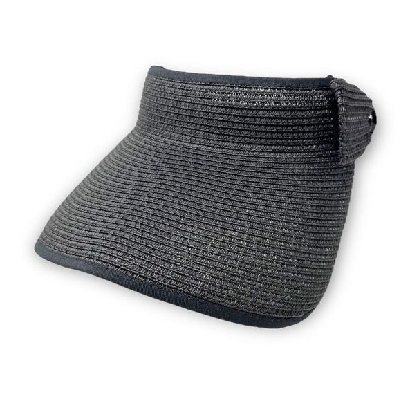 Sun Hat Black Roll Up Packable Visor Straw Blend Cap OSFM Outdoor - Picture 2 of 8